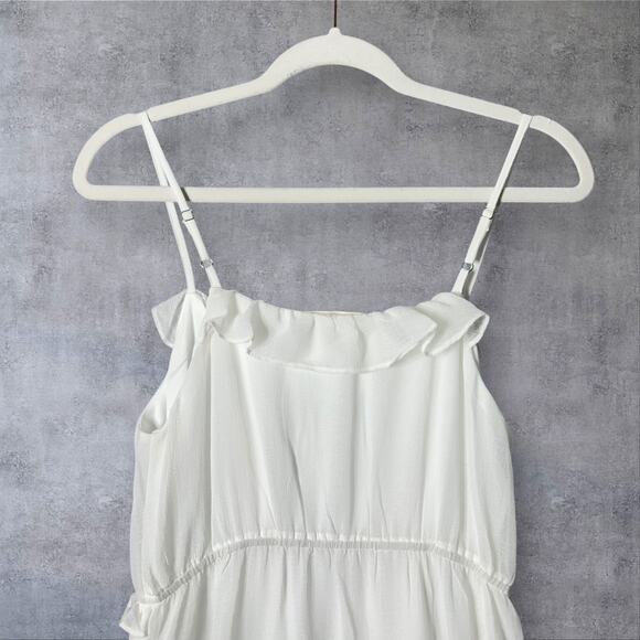 New Promesa Chiffon‎ Maxi White Ruffle Bodice Adjustable Straps Dress Medium - Picture 7 of 13